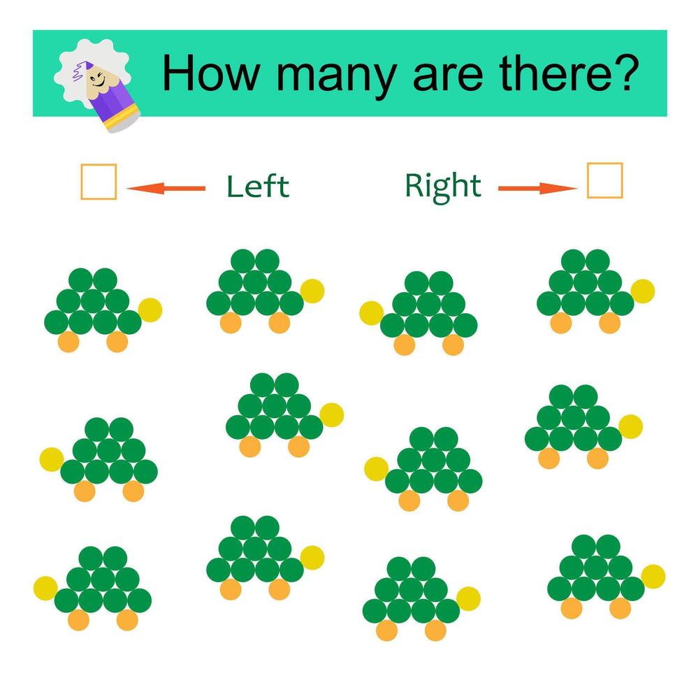 Math activity for kids. Developing numeracy skills. Cartoon turtle vector