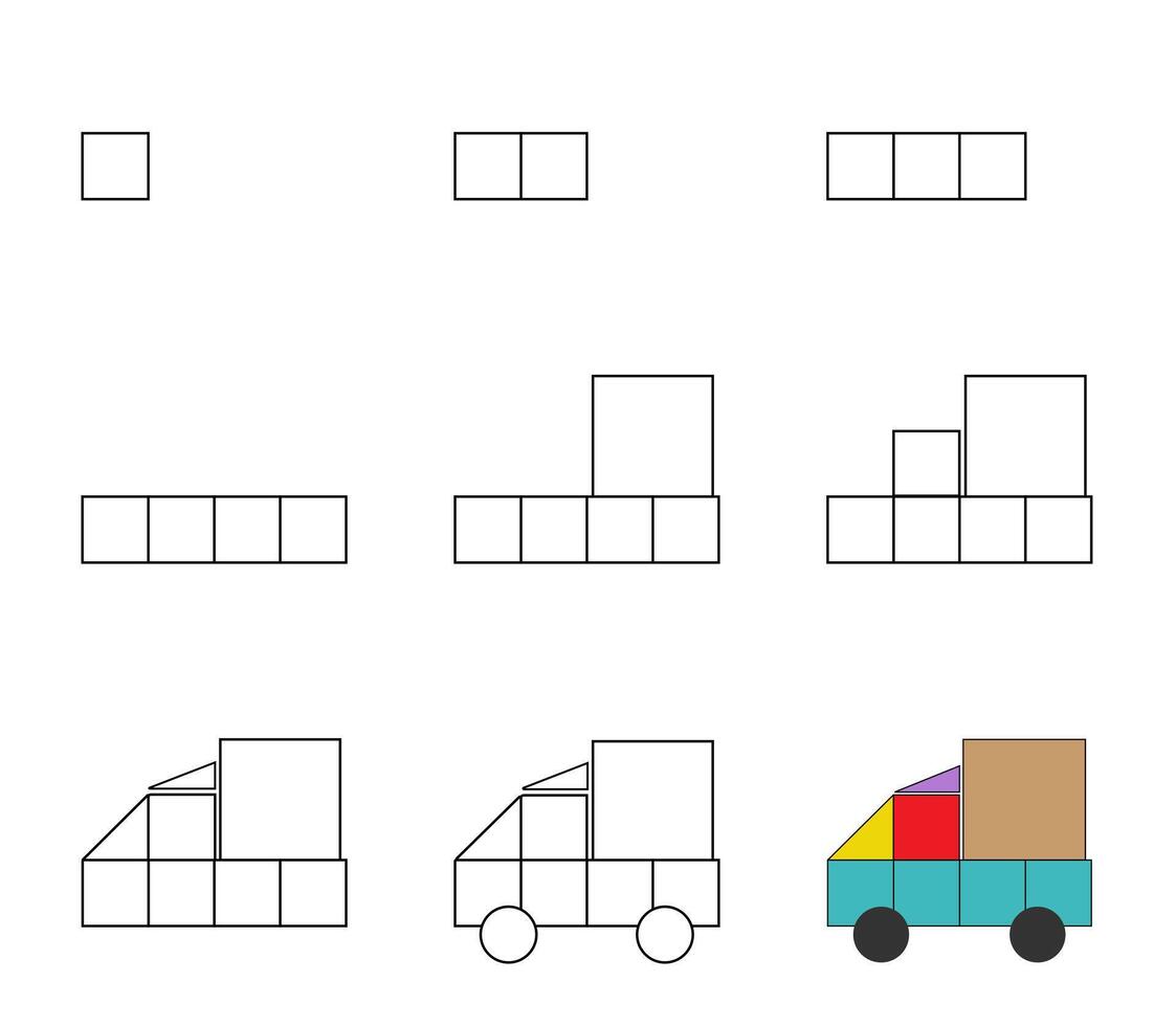 Worksheet easy guide to drawing cartoon truck vector