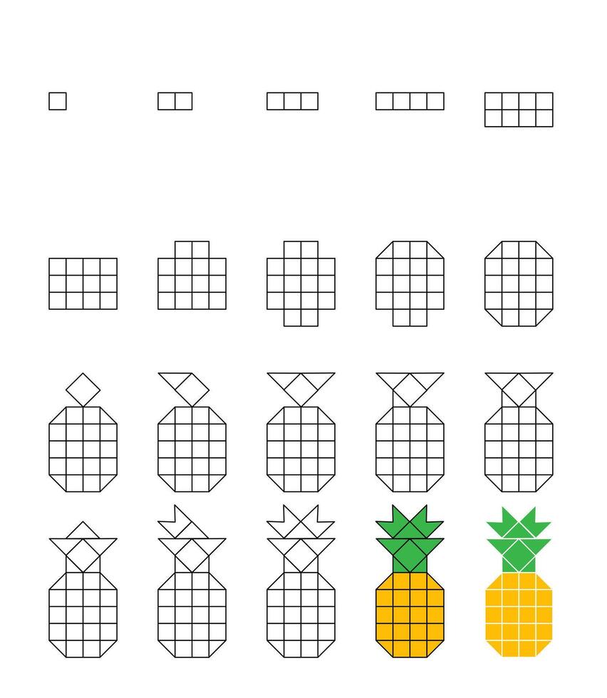 How to draw step by step Worksheet easy guide to drawing cartoon. Developing kids skills for drawing and coloring. vector