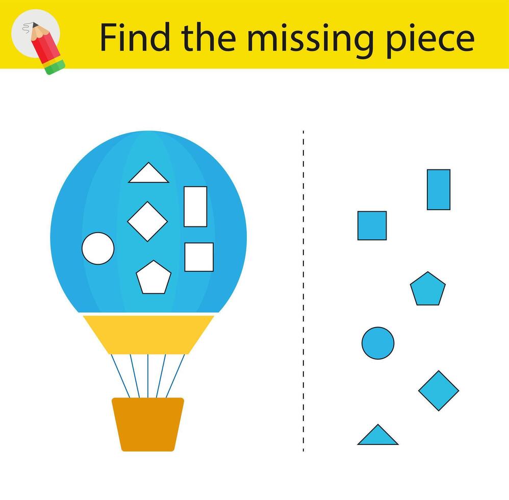 Logic puzzle for kids. Need to find the missing piece. vector