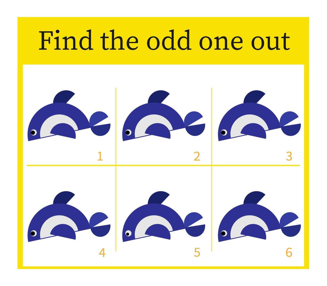 Game for kids. Task for development of attention and logic. Cartoon fish. vector