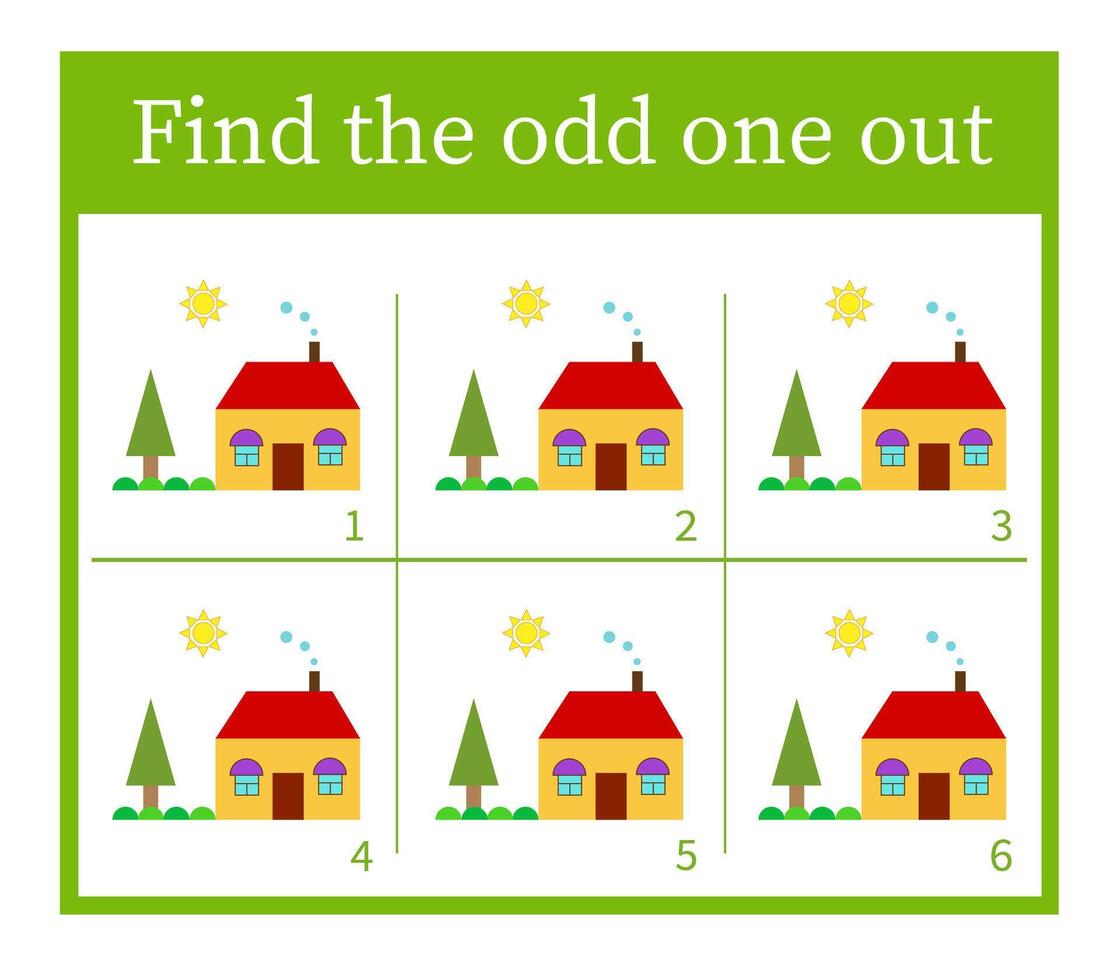 Puzzle game for children. Task for development of attention and logic. Cartoon house. vector