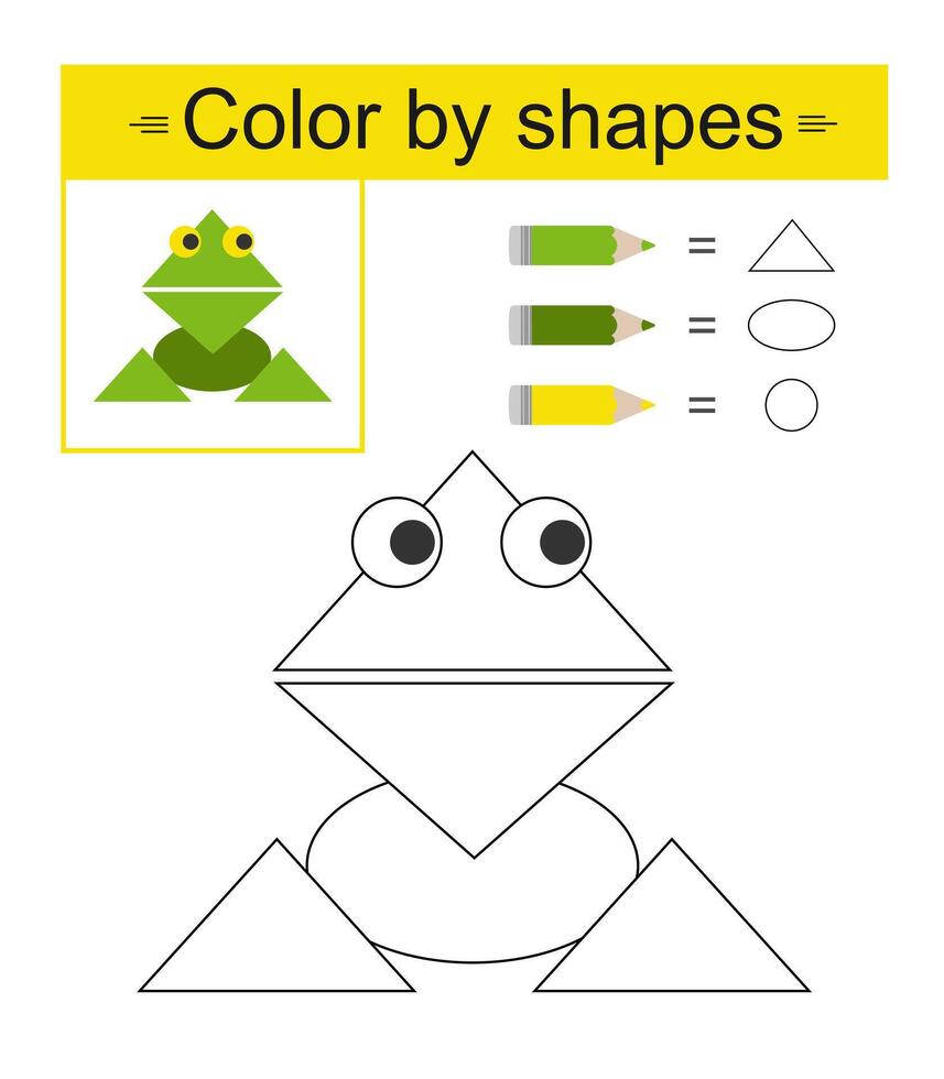 Coloring pages. Color by shapes illustration of cartoon frog. vector