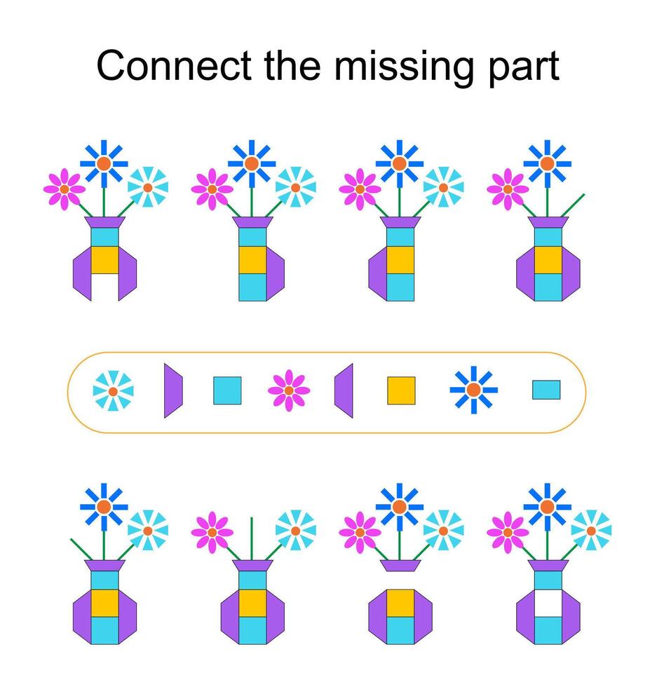 Connect the missing part. Task for the development of attention and logic. illustration of the cartoon flower pot. vector