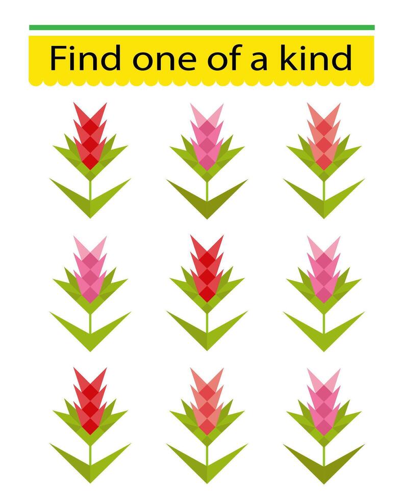 Fun game for kids. Need to find one of a kind flower. Kids activity page. vector