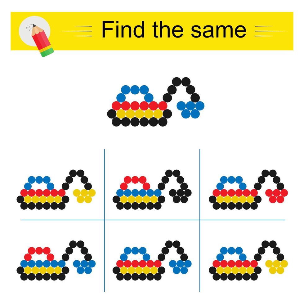 Puzzle game for kids. Task for development of attention and logic. Need to find same excavator. vector