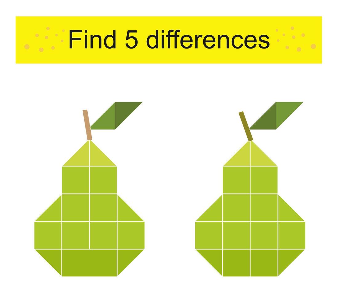 Find 5 differences. Logic puzzle game for kids. Cartoon pears. vector