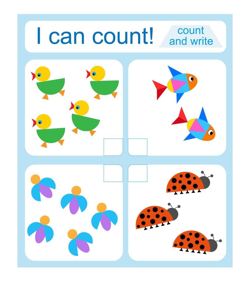 Math activity for kids. I can count cartoon vector