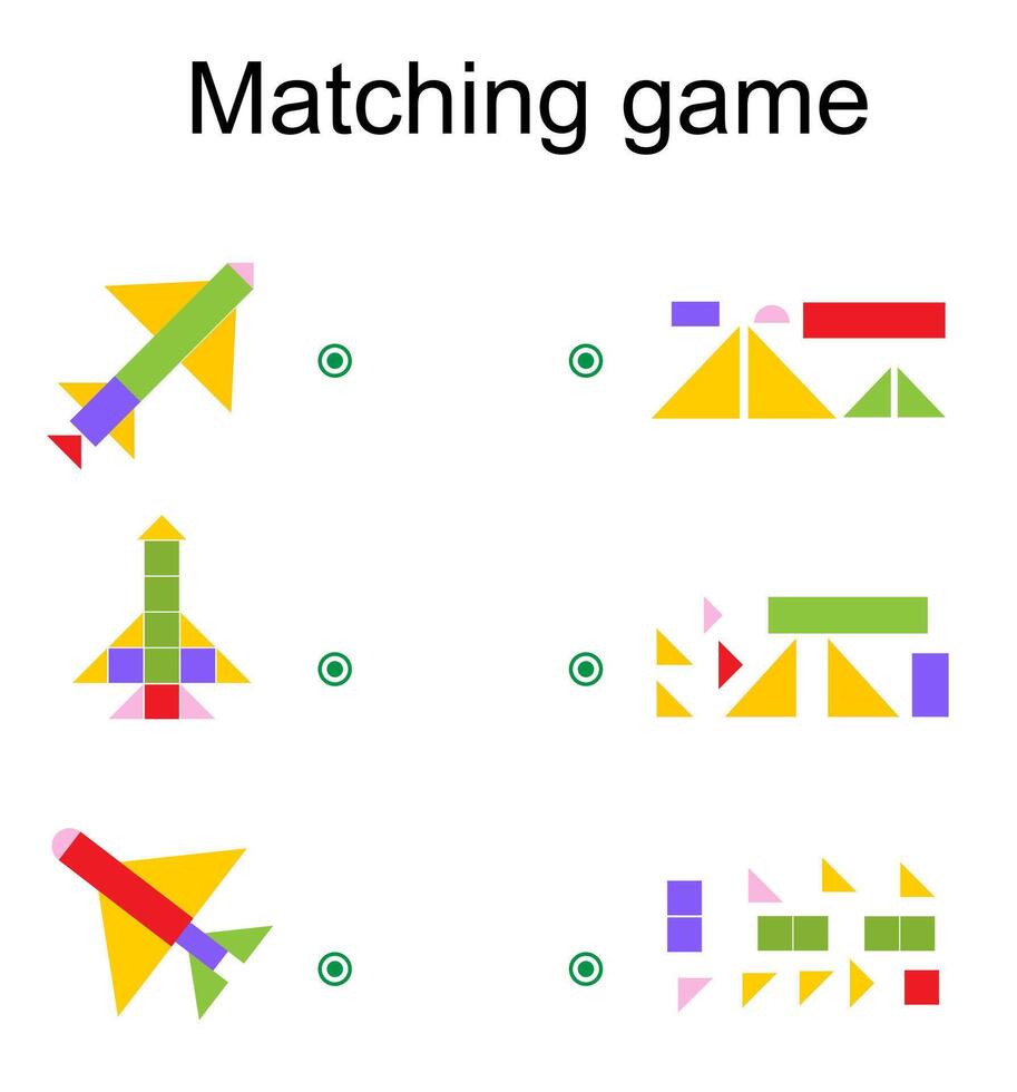 Matching game for kids. Find the correct color of cartoon airplane and match. vector