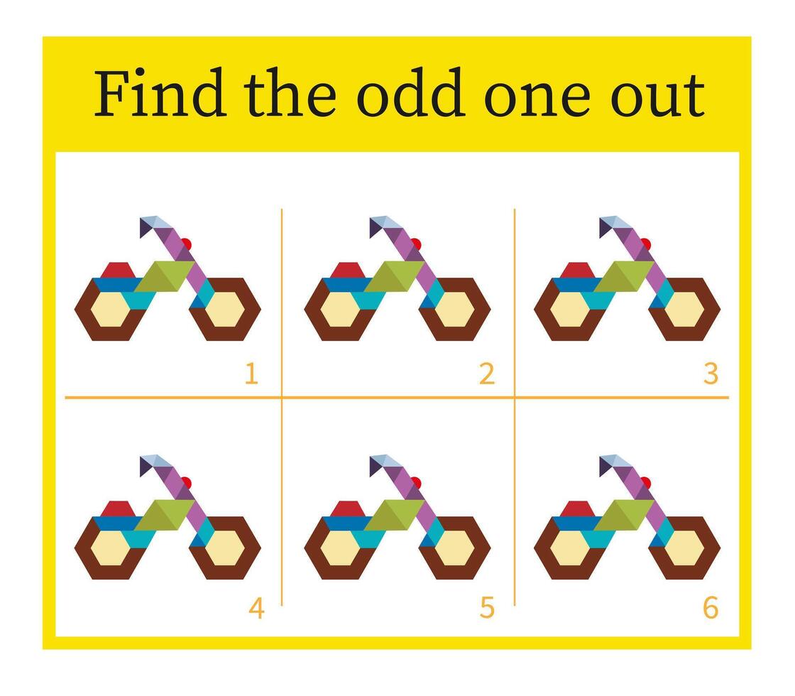 Puzzle game for children. Task for development of attention and logic. Cartoon motorcycle. vector