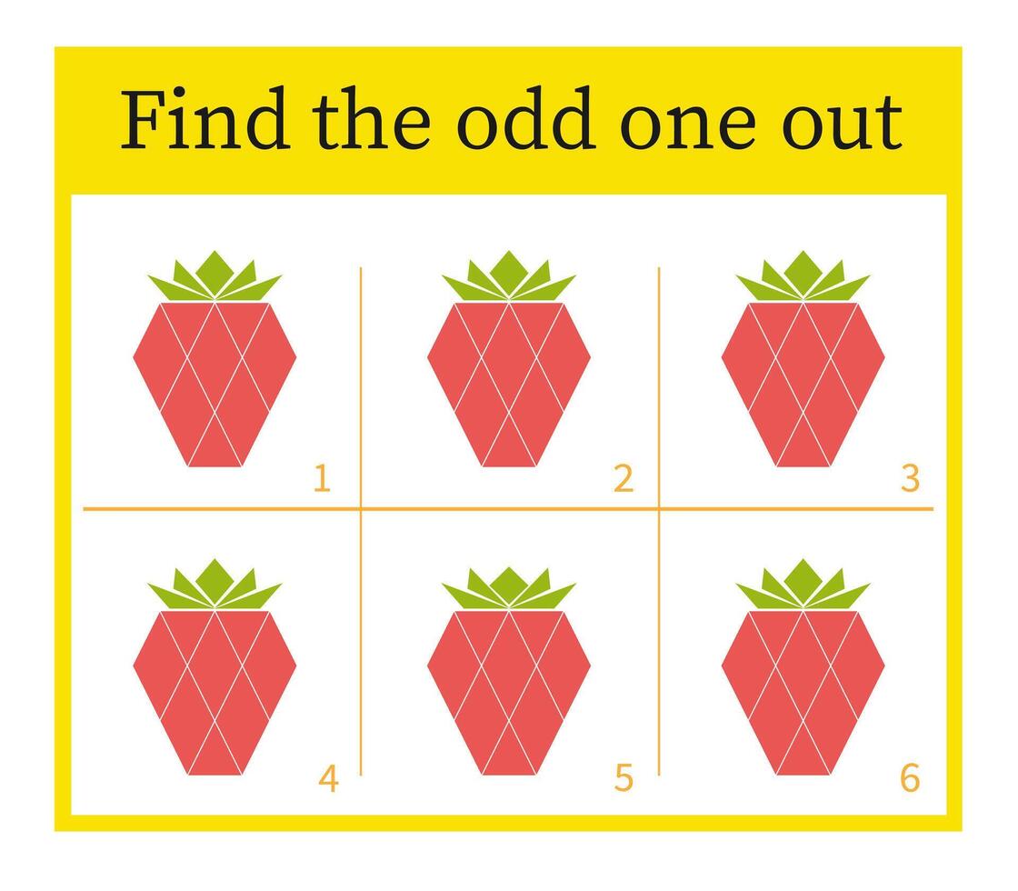 Puzzle game for children. Attention task. Kids activity page. Cartoon strawberry. vector