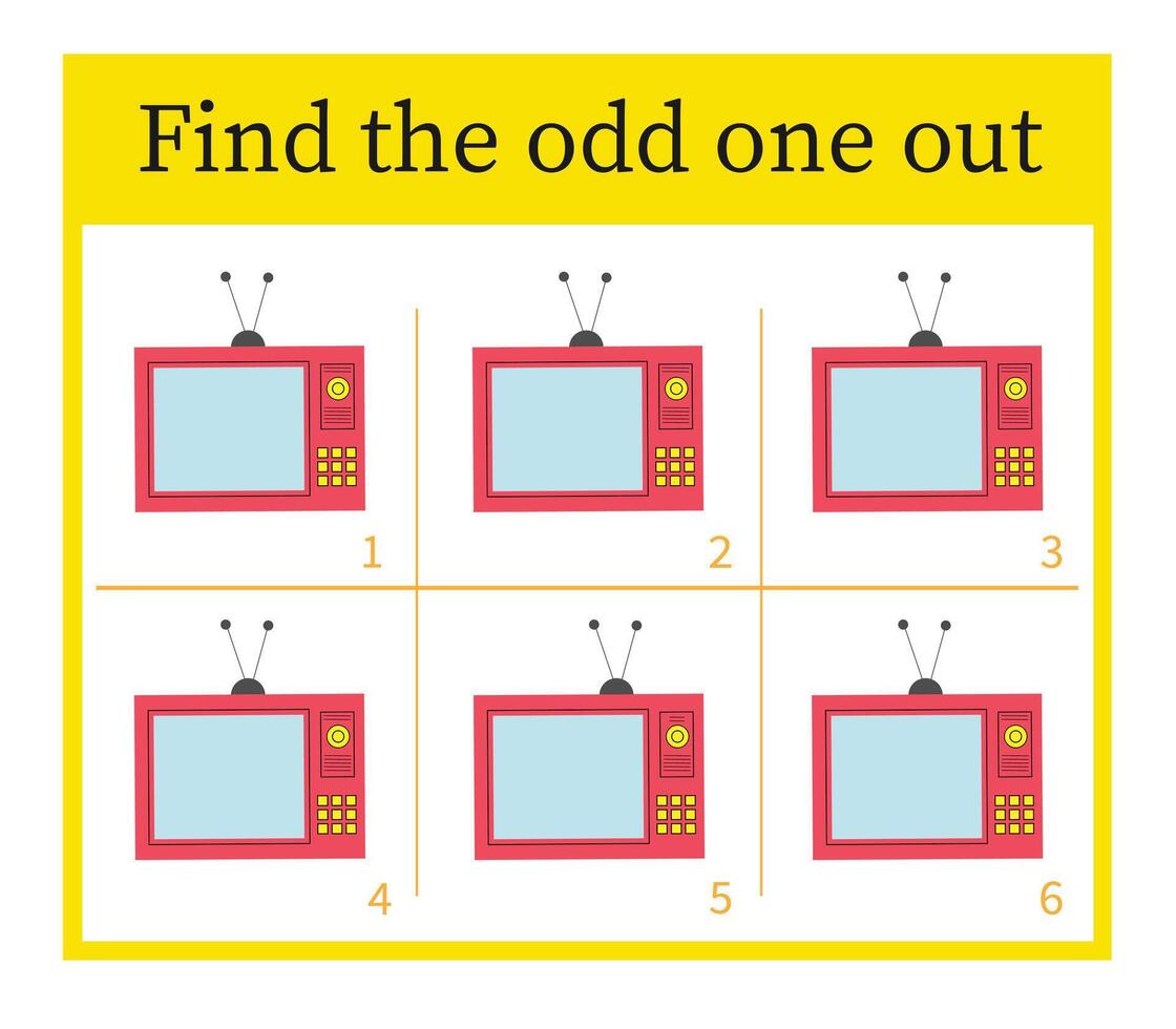 Puzzle game for children. Task for development of attention and logic. Cartoon TV retro. vector