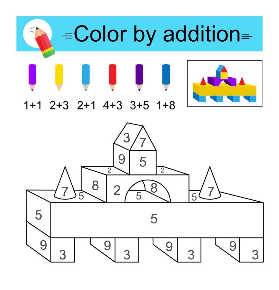 Coloring pages. Color by addition. Cartoon pyramid. Toy. vector