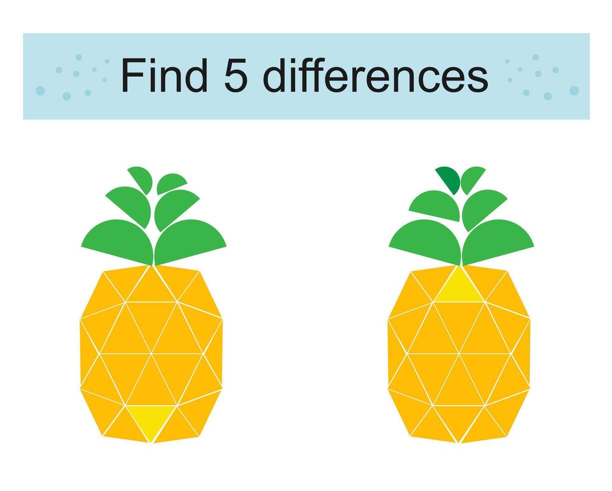Find 5 differences. Logic puzzle game for children. Cartoon pineapples. vector