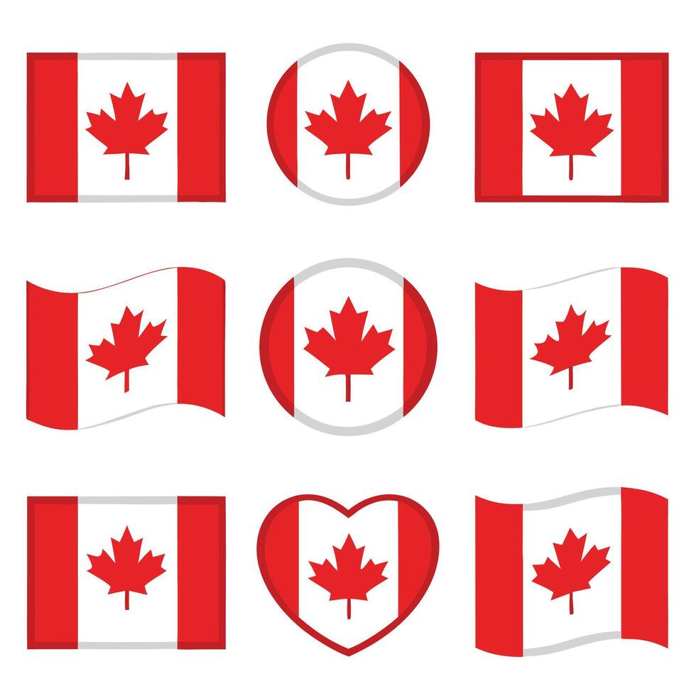 Collection of Canadian Flag Illustrations in Various Shapes Celebrating Canada Day vector