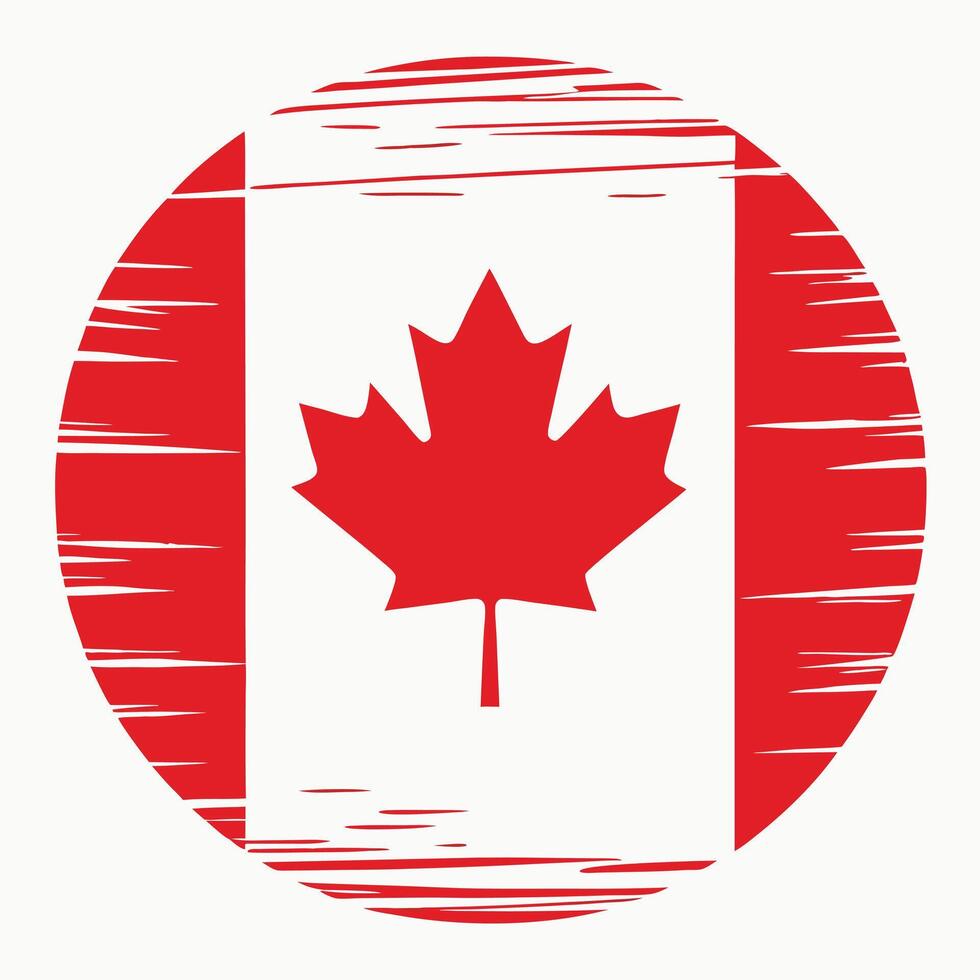 Distressed Canada Day Flag Circle with Maple Leaf Celebration Icon Holiday vector