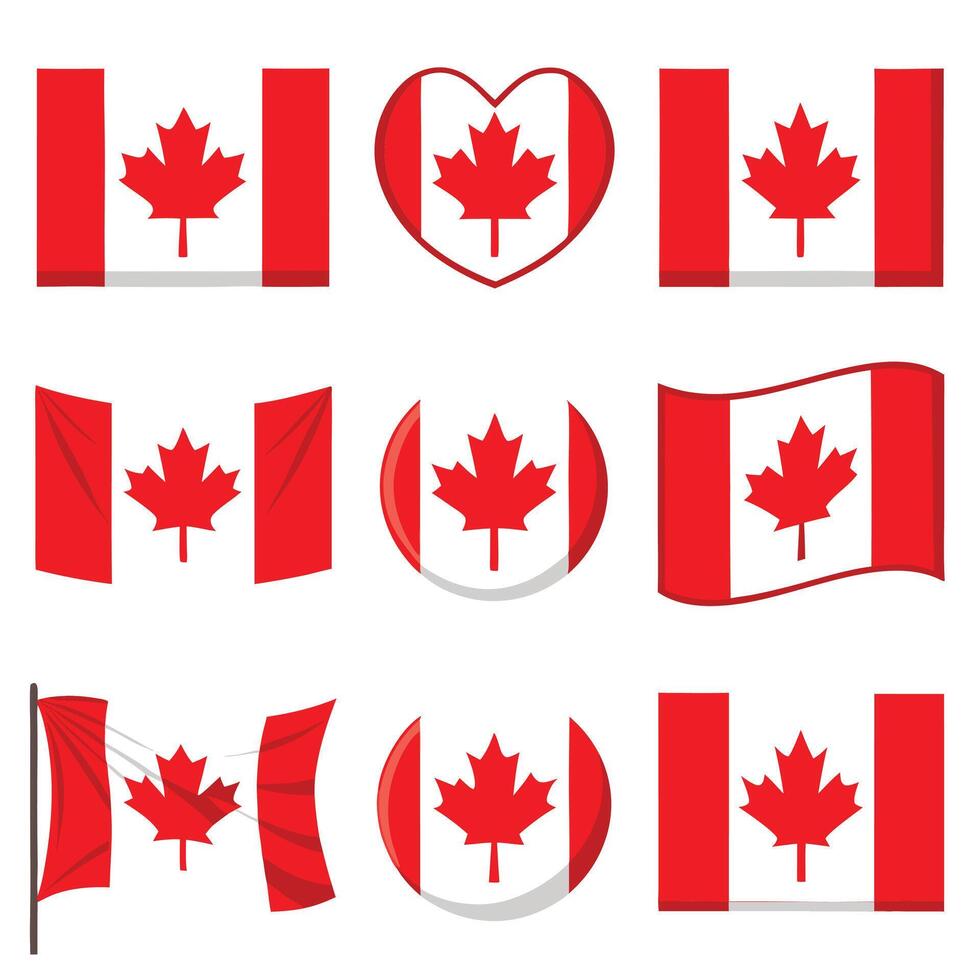 Assorted Canada Day Flags National Symbol in Heart, Circle, and Traditional Shapes vector