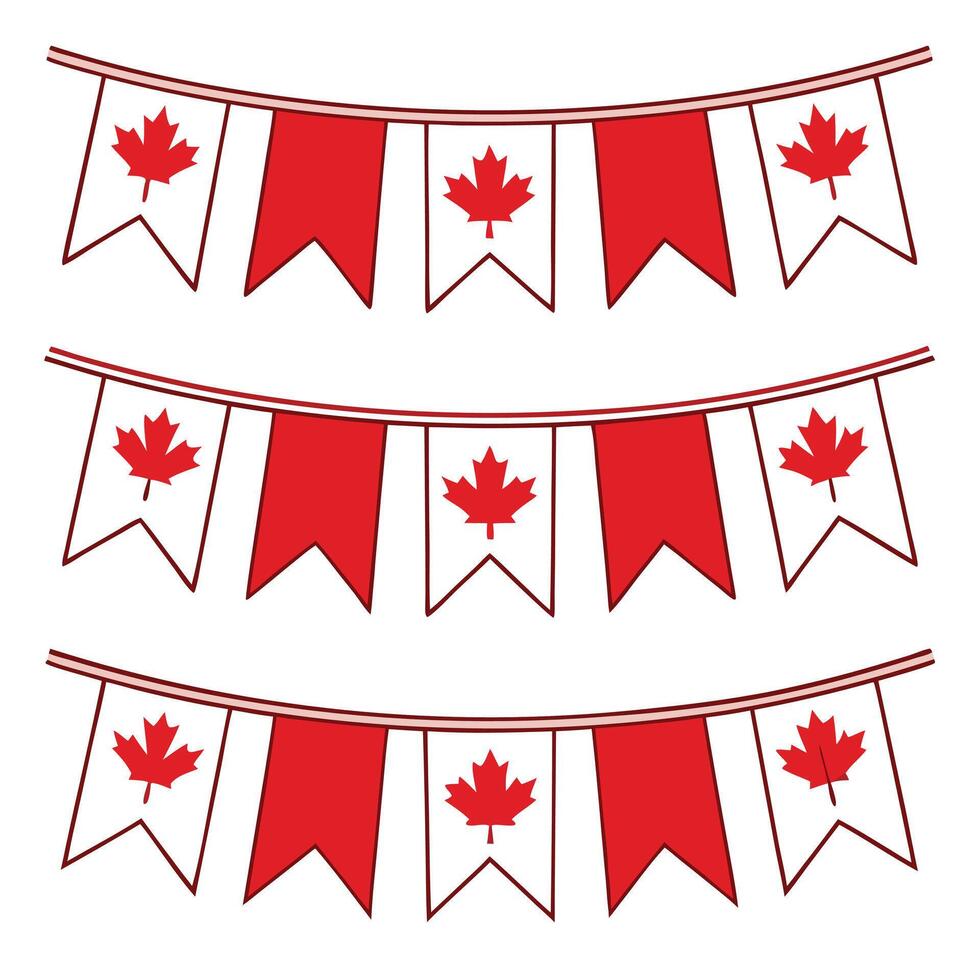 Festive Red and White Bunting with Maple Leaves for Canada Day Celebration vector