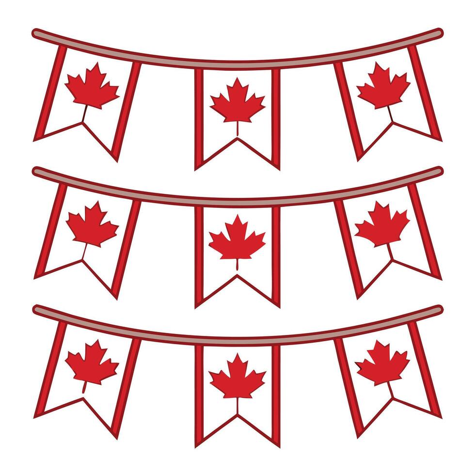 Three Strings of Maple Leaf Bunting Decorations For Canada Day Celebrations vector