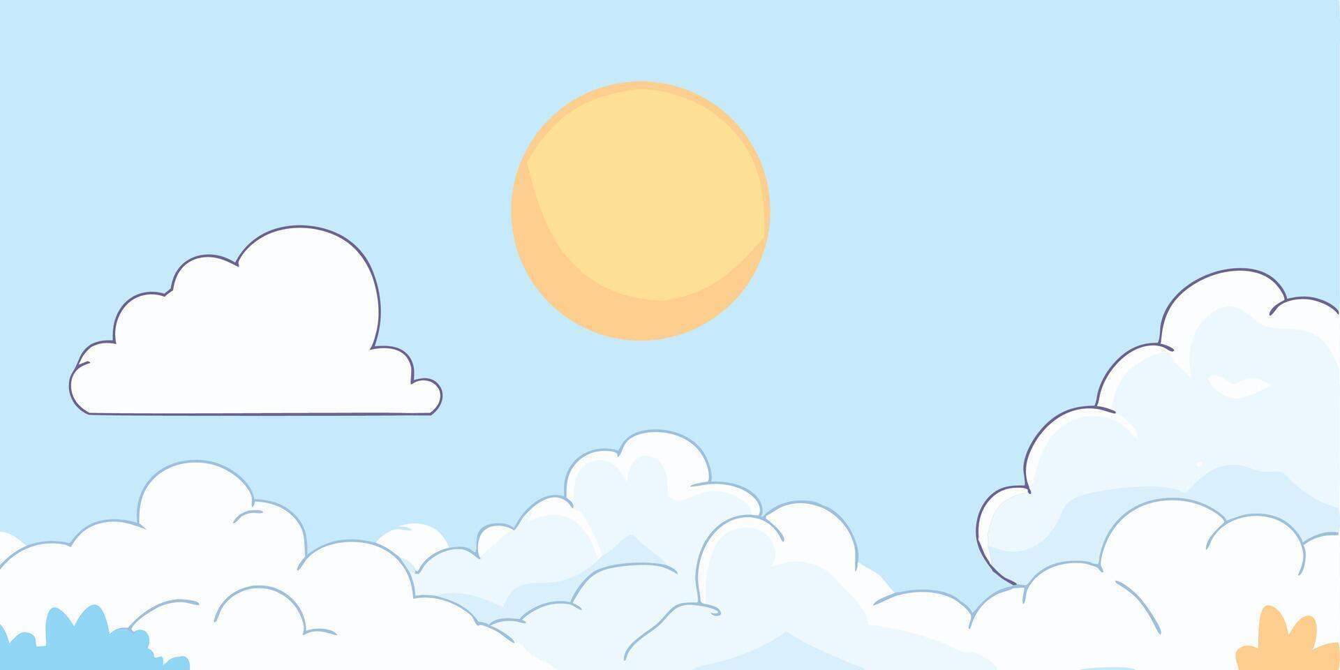 Sunny Sky Background Pastel Clouds and Sun Illustration for Websites and Designs vector