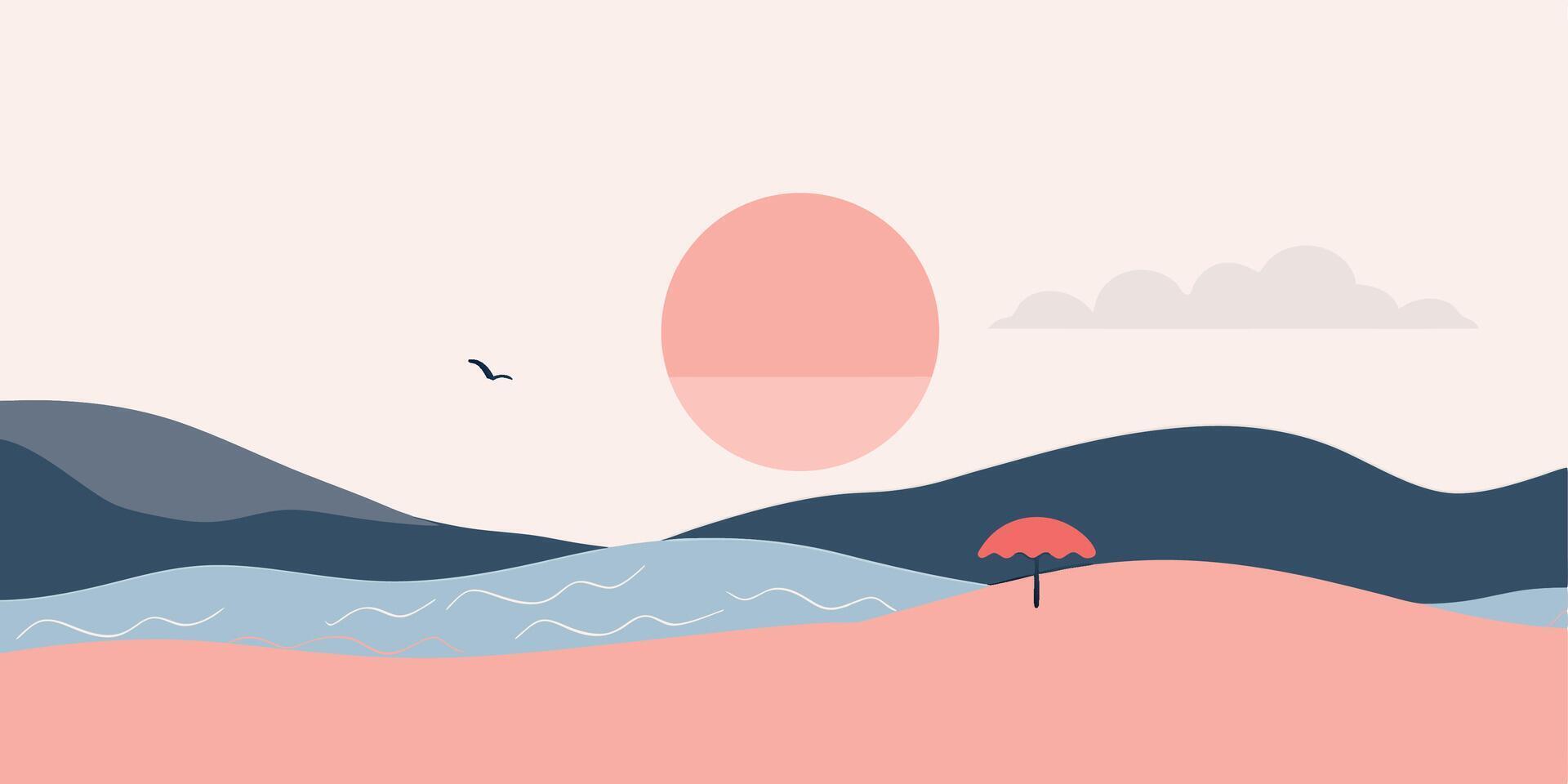 Peaceful Sunset Landscape Minimalist Art Print Background vector