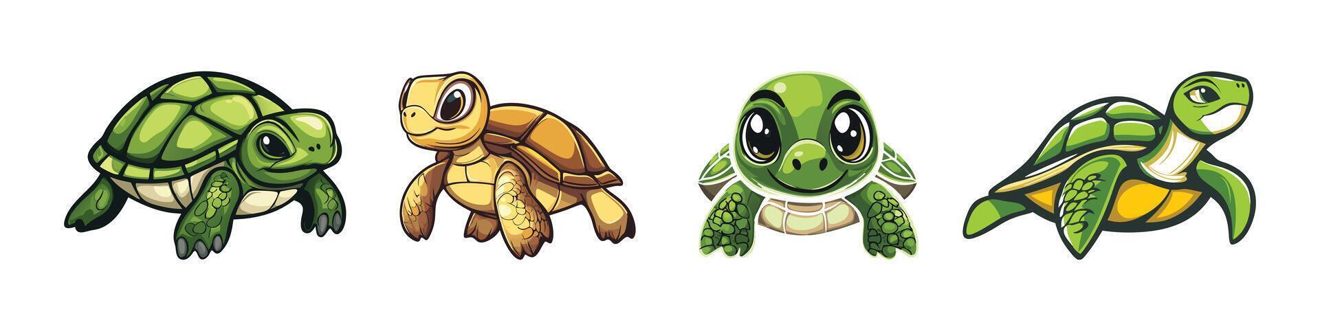 Four cartoon turtles with different designs vector