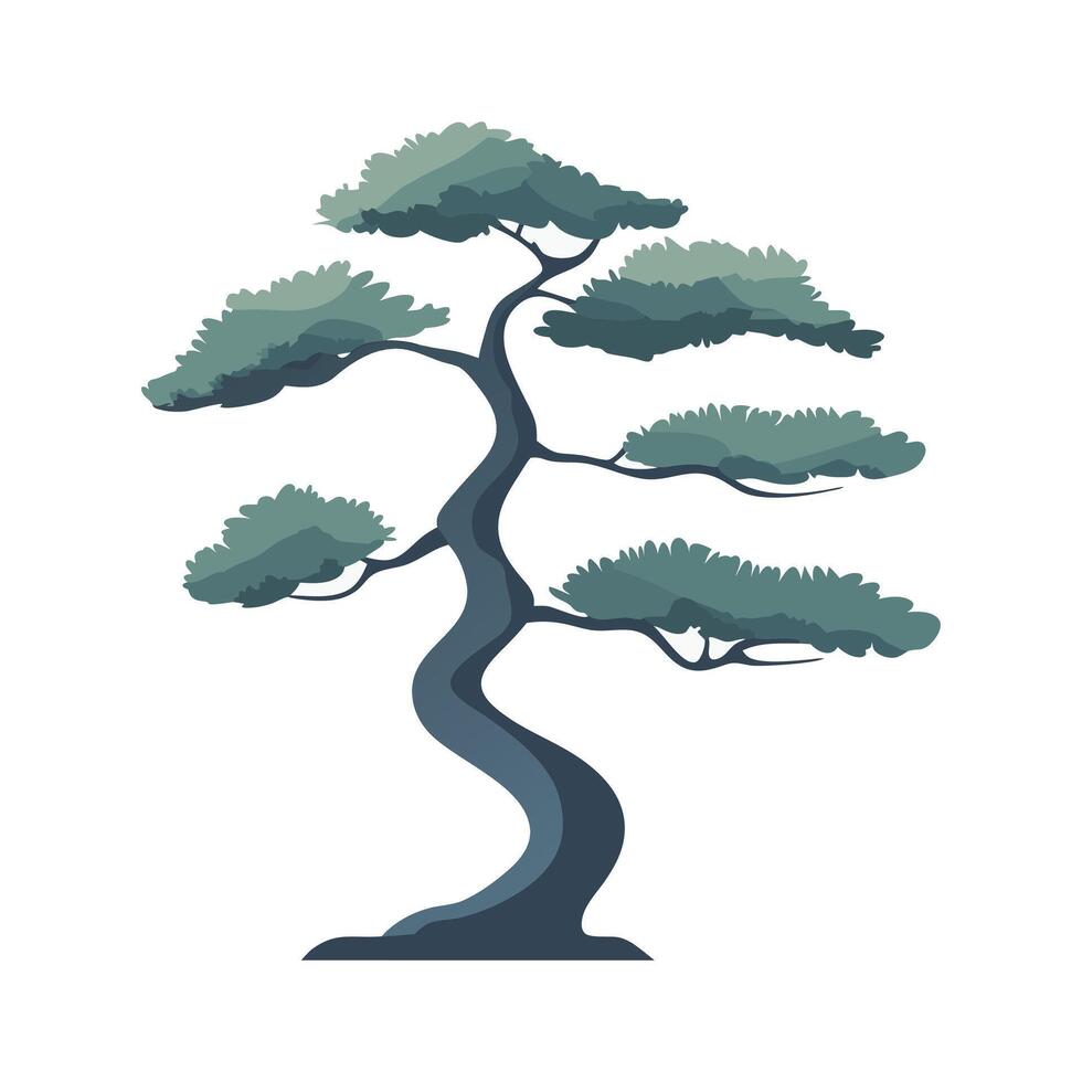 Serene Bonsai Tree Digital Art Illustration vector