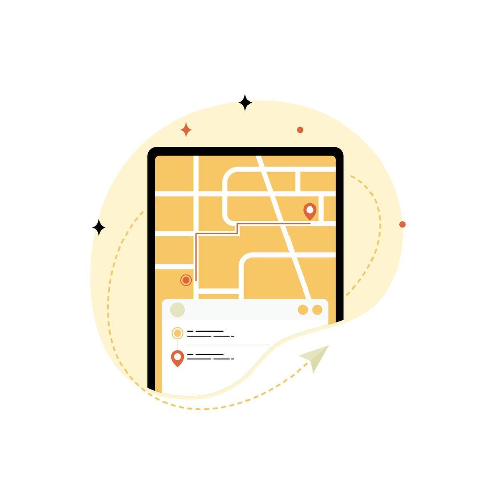 Food Delivery Tracking Map Illustration. Mobile Navigation UI vector