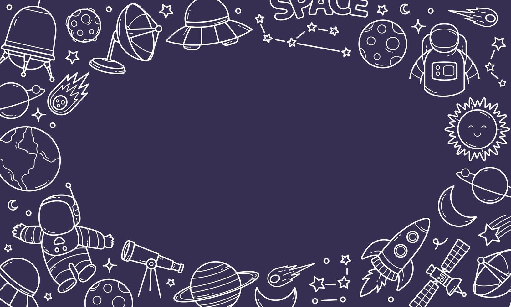 Space Objects Doodle Frame Background. A fun and playful doodle style frame illustration featuring various space themed objects vector
