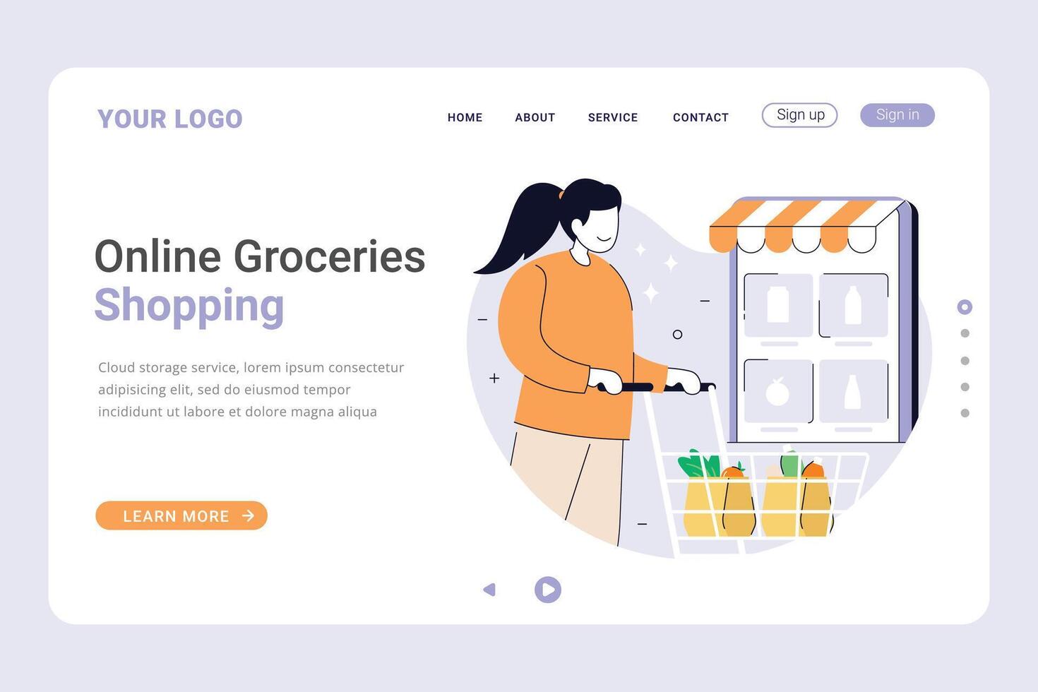 Woman shopping for groceries online vector