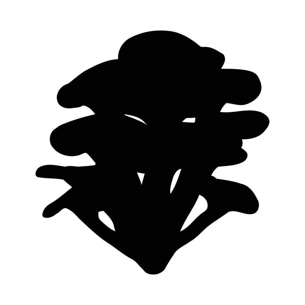 Black Oyster Mushroom Cluster Silhouette Isolated on White Background Botanical Fungi Illustration vector