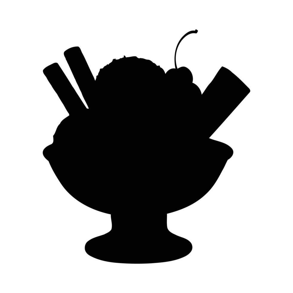 Black Silhouette Ice Cream Sundae Whipped Cream Cherry Biscuits icecream whippedcream vector
