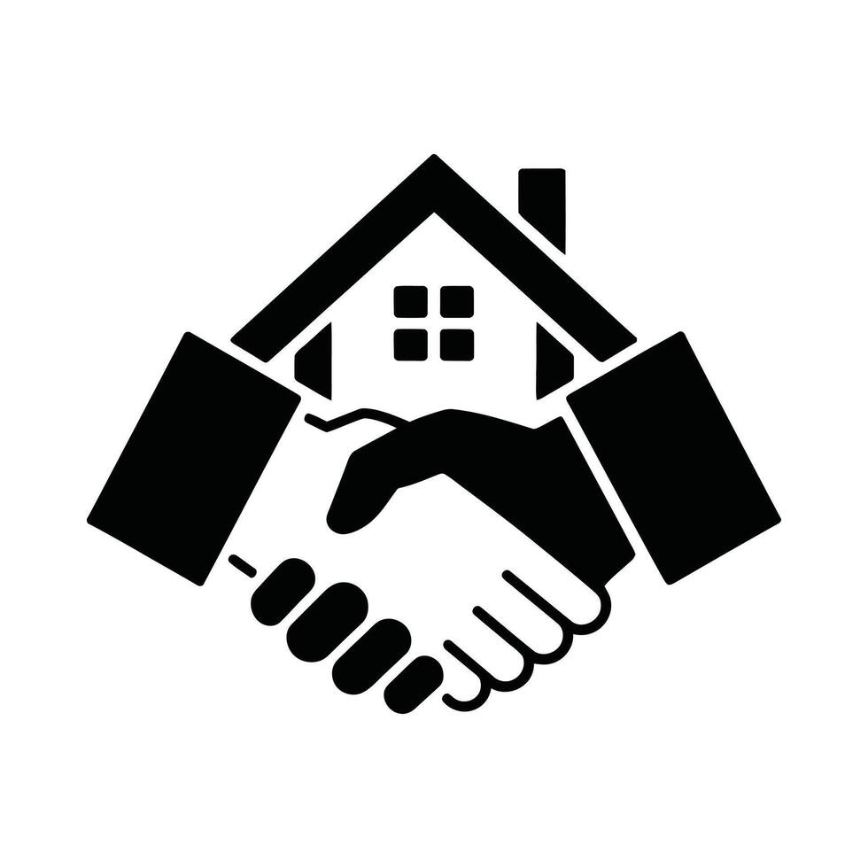 Handshake icon featuring a house and a handshake. vector