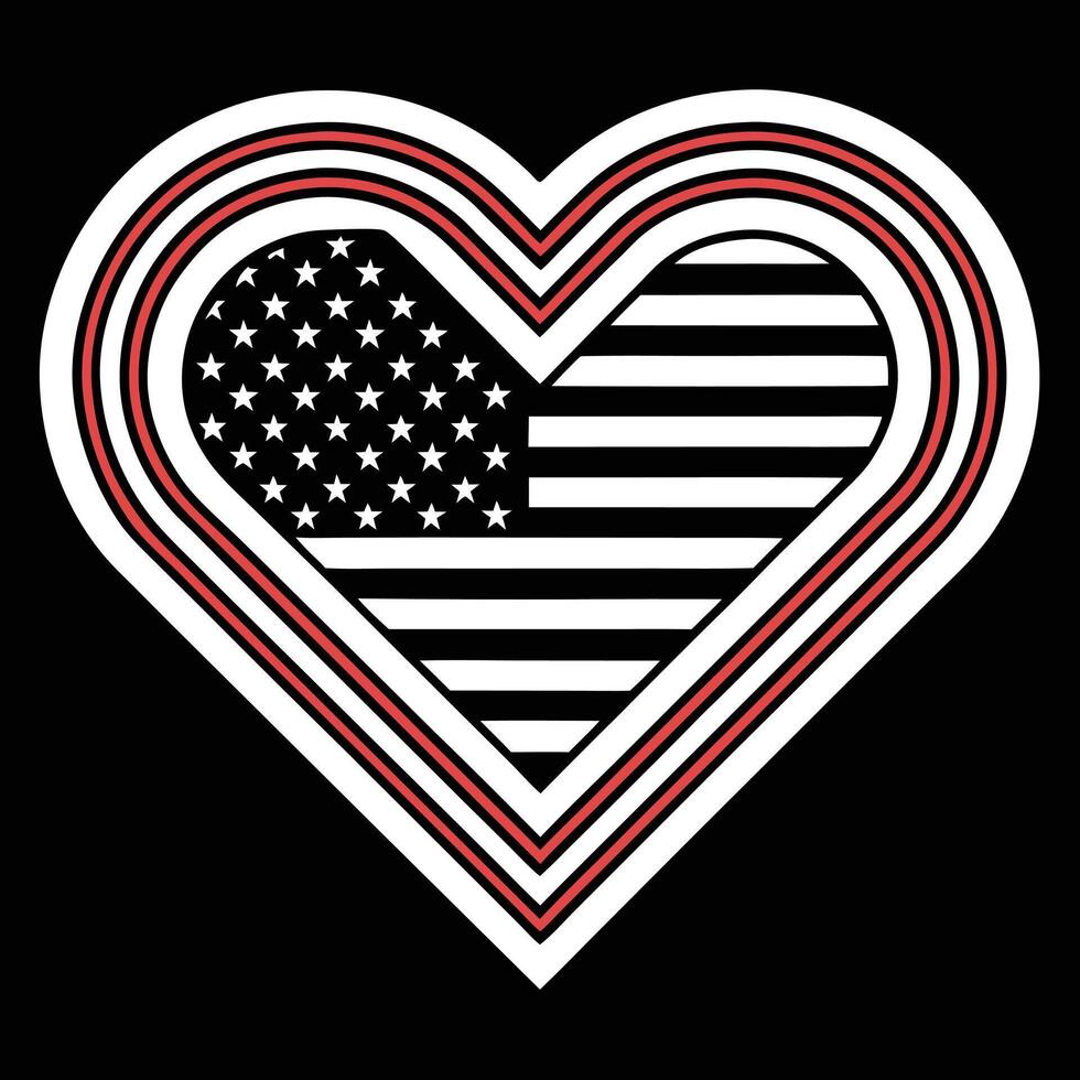 Red White Black American Flag Heart Patriotic Stars Stripes Graphic Design vector