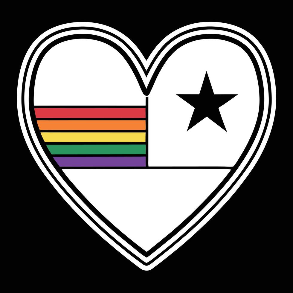 Rainbow Pride Heart Graphic Black White Star L G B T Q Equality Inclusion Symbol lgbtq vector