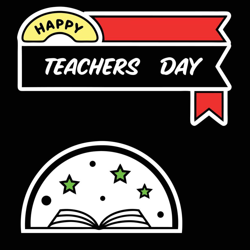 Two Teacher Day Logos Yellow Red Black White Book Stars vector