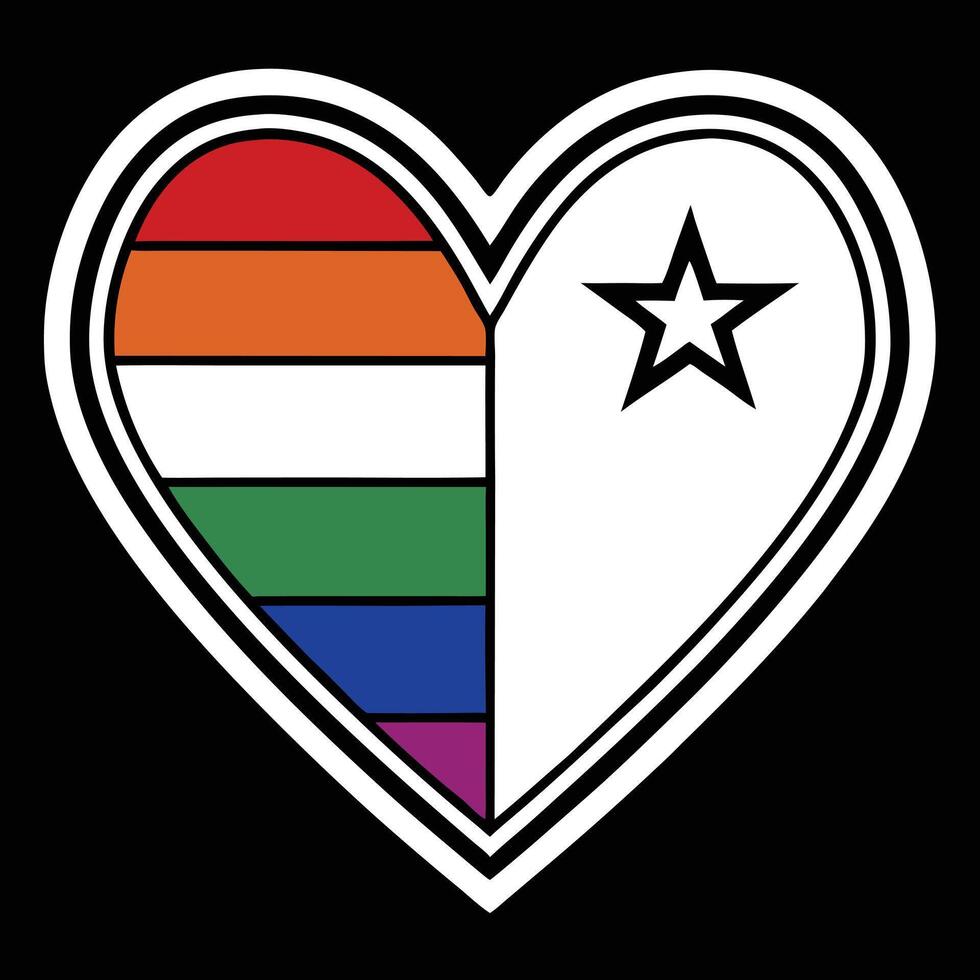Rainbow Pride Heart Graphic Black Background White Outline Star Symbol lgbt vector