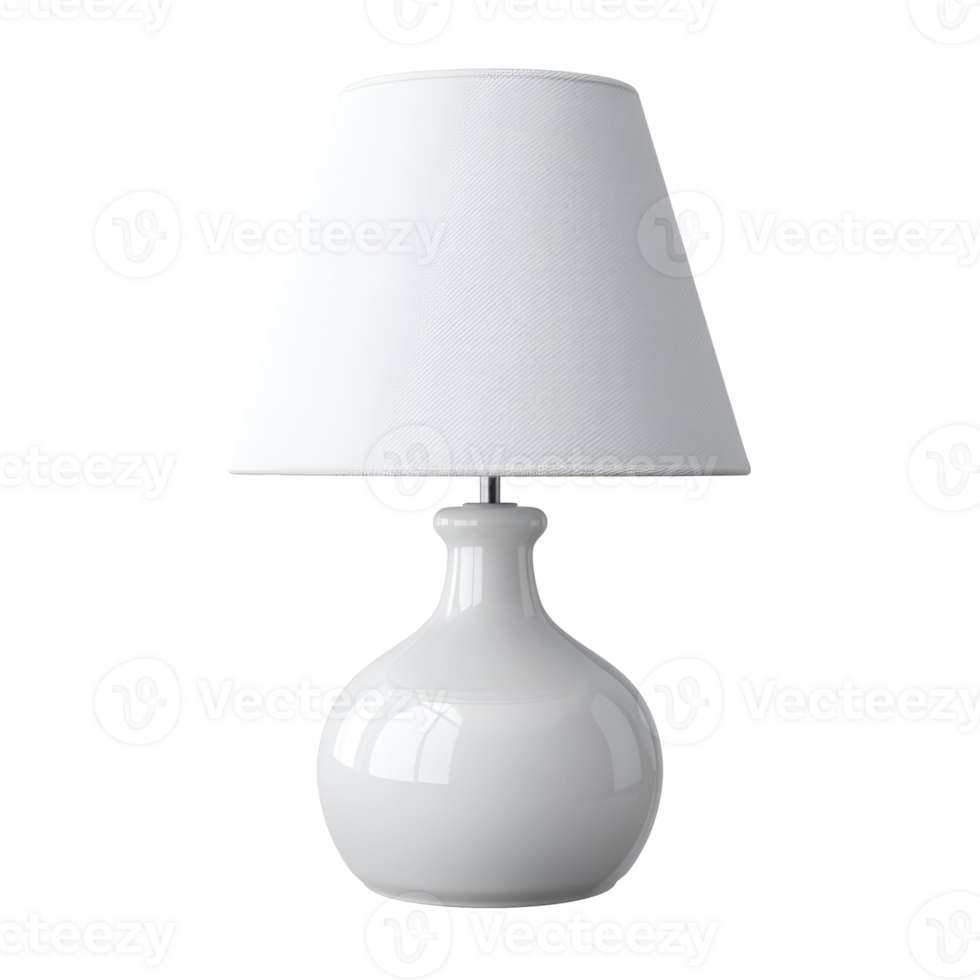 Elegant white table lamp with a conical shade and round base perfect for bedside or desk png