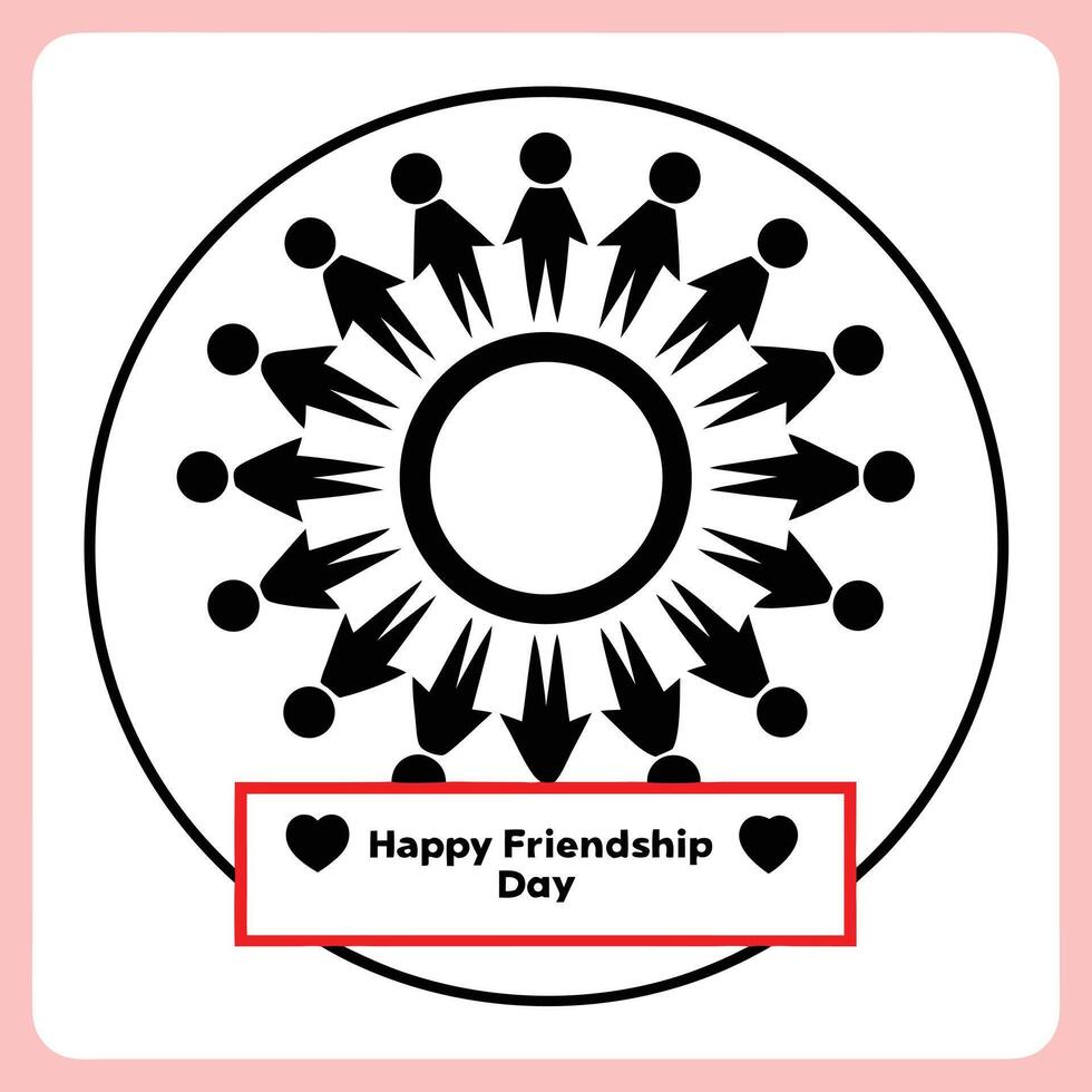 Black Silhouette People Circle Happy Friendship Day Red Banner White Background vector