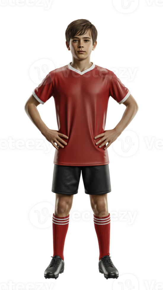 A soccer player standing in a red uniform png