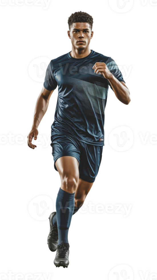 Soccer player in blue uniform running png