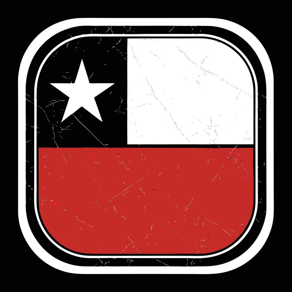 Vintage Chilean Flag Design Red White Black Star Rounded Frame Grunge Texture Background vector