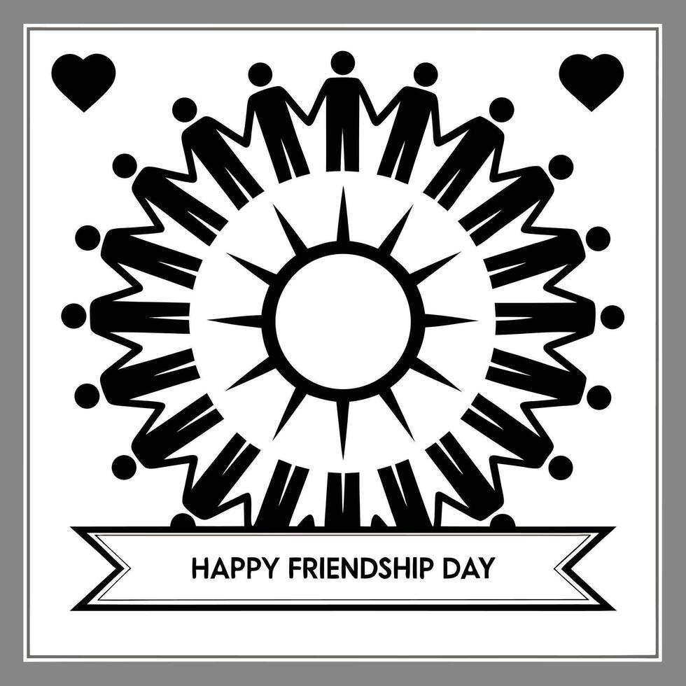 Happy Friendship Day Black Silhouette People Holding Hands Circle Sun Design vector