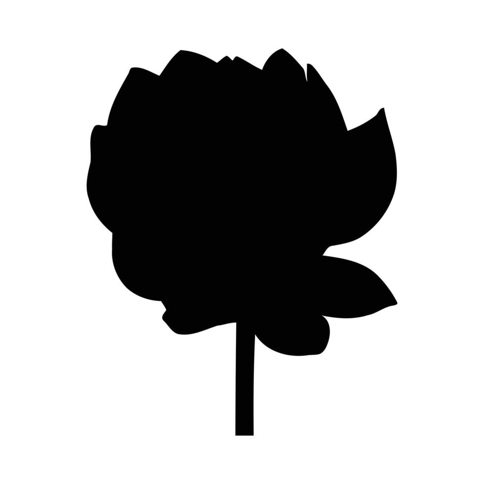 Black Silhouette of a Lotus Flower Blossom on White Background Simple Botanical Illustration vector