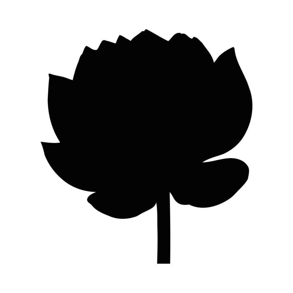Black Silhouette of a Blooming Lotus Flower Isolated on White Background Botanical Illustration vector
