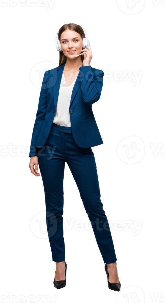Business woman in blue suit and white shirt png