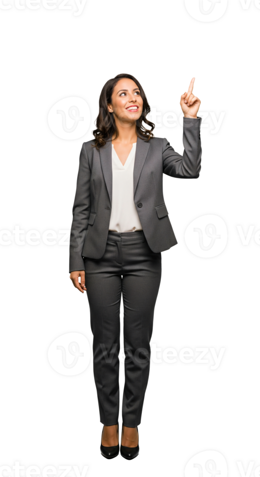 A woman in a business suit is pointing at something png