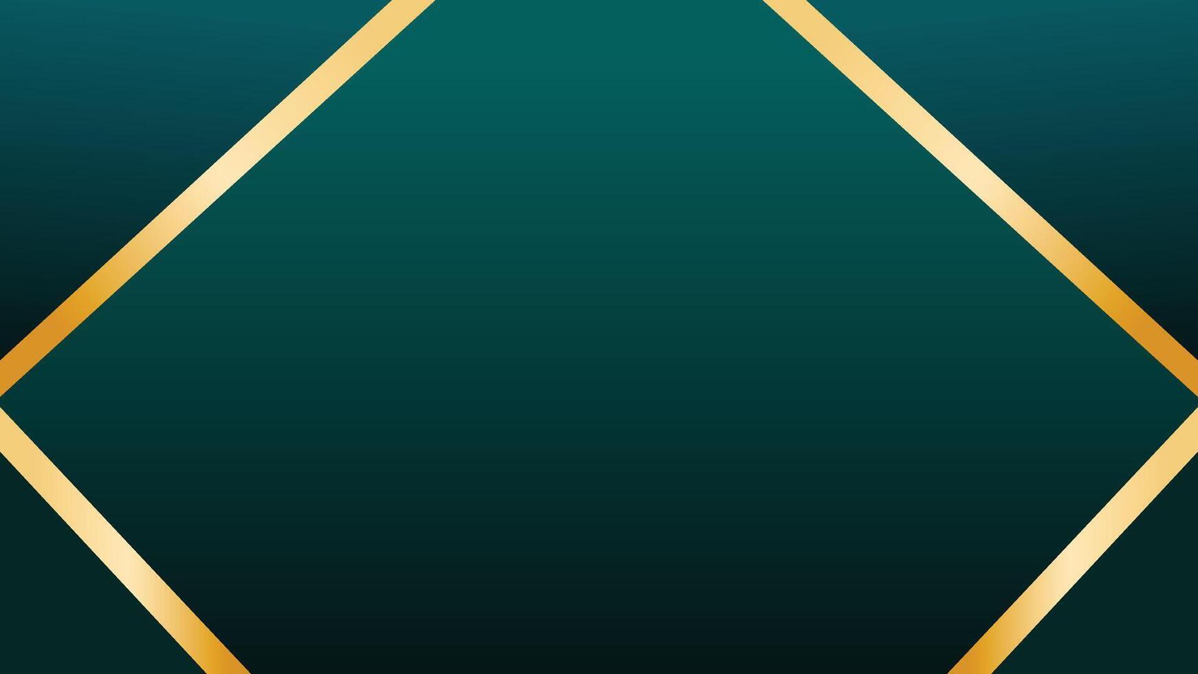 Dark emerald green abstract background with golden frame and gradient vector