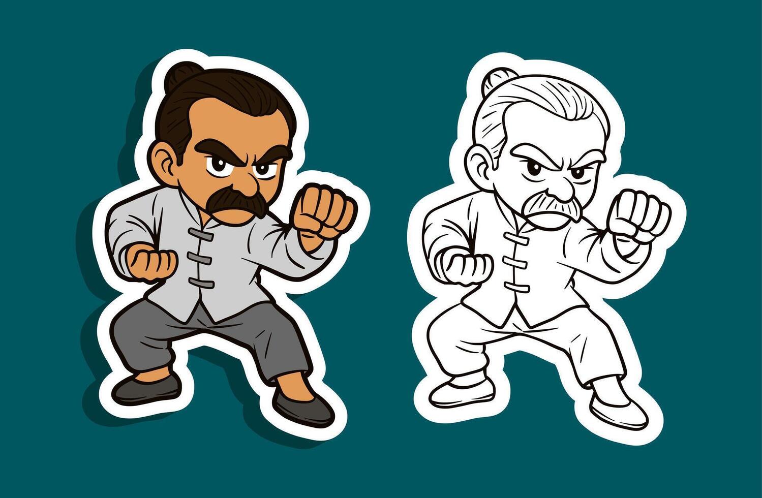 Two men in the style of martial arts vector