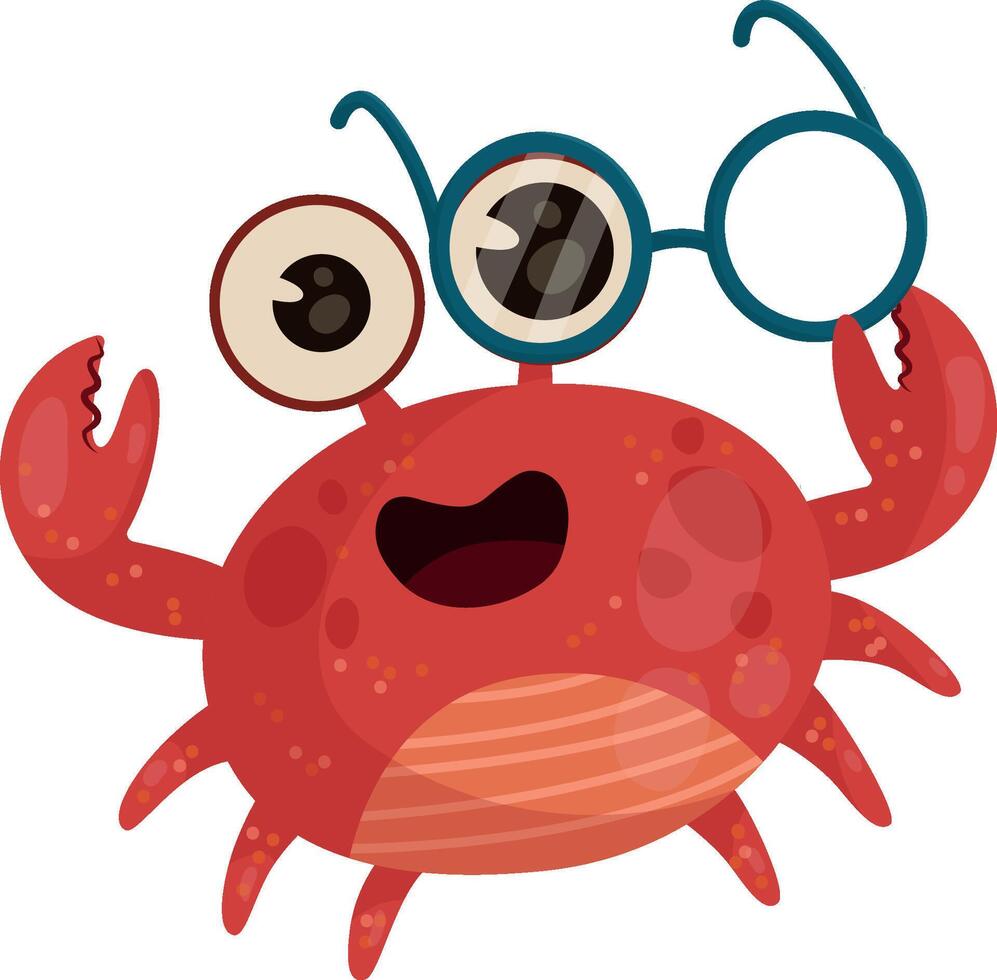 Red crab character with blue glasses vector
